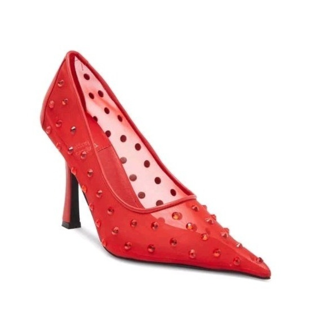 Jeffrey‎ Campbell Red Genisi Pointed Toe Studded Glam Party Pumps Size 6.5M